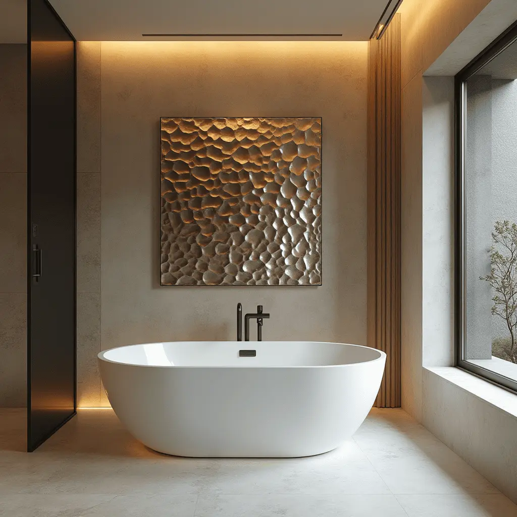 Luxury bathroom wall art: hammered metal sculpture spa decor