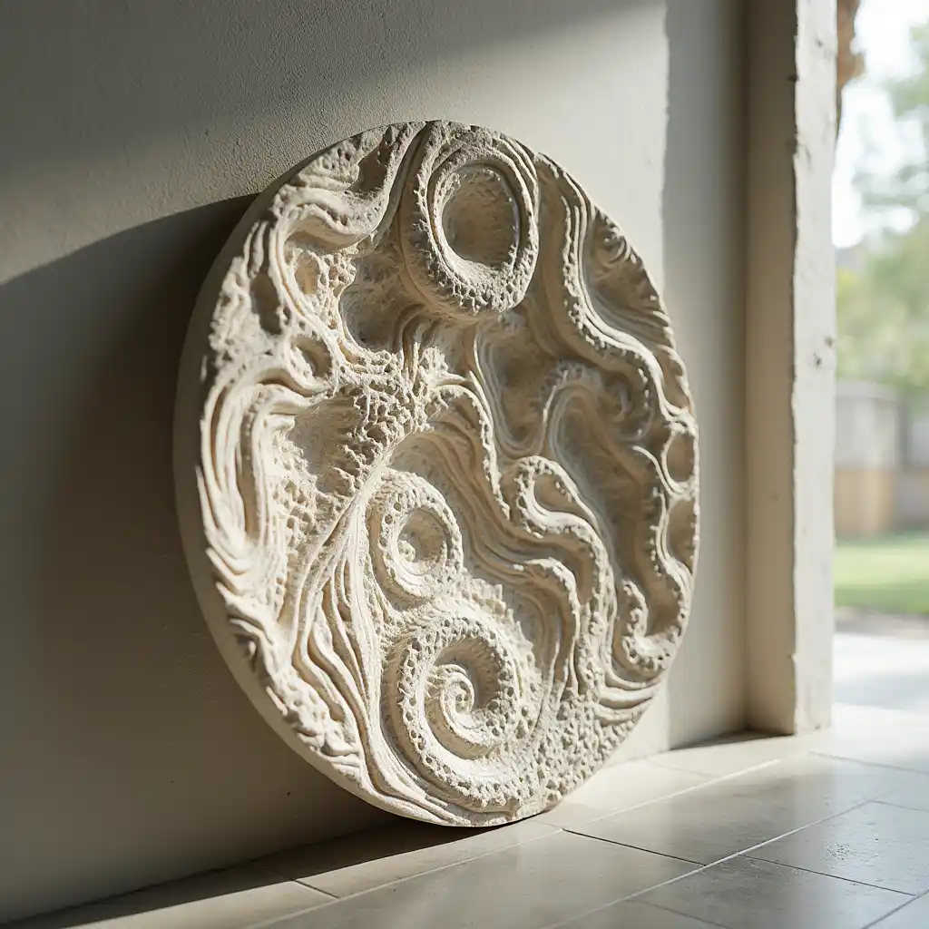 3D ceramic wall sculpture adding texture and depth to a contemporary living space