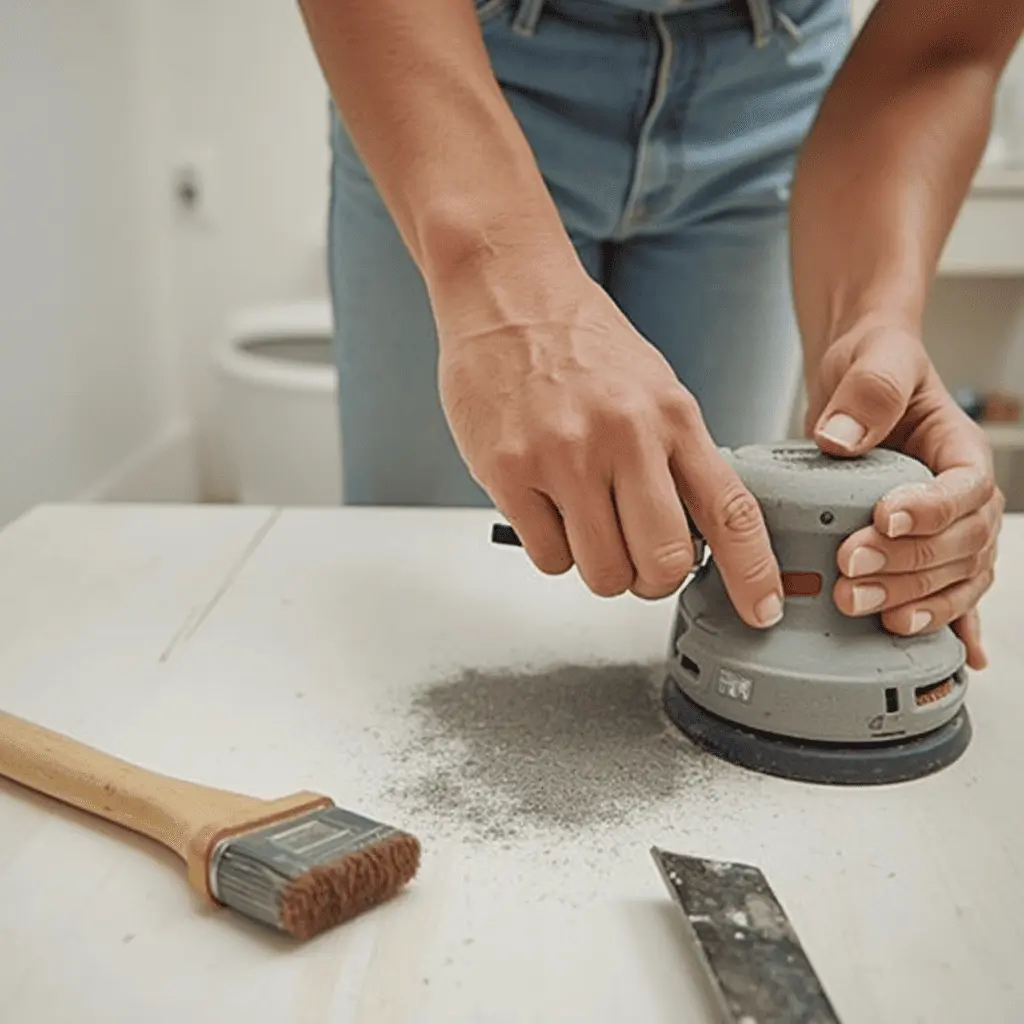 Homeowner performing DIY tasks during a bathroom remodel.