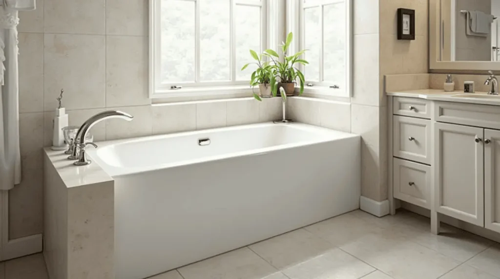 Modern bathroom with a remodeled jacuzzi tub and contemporary design.