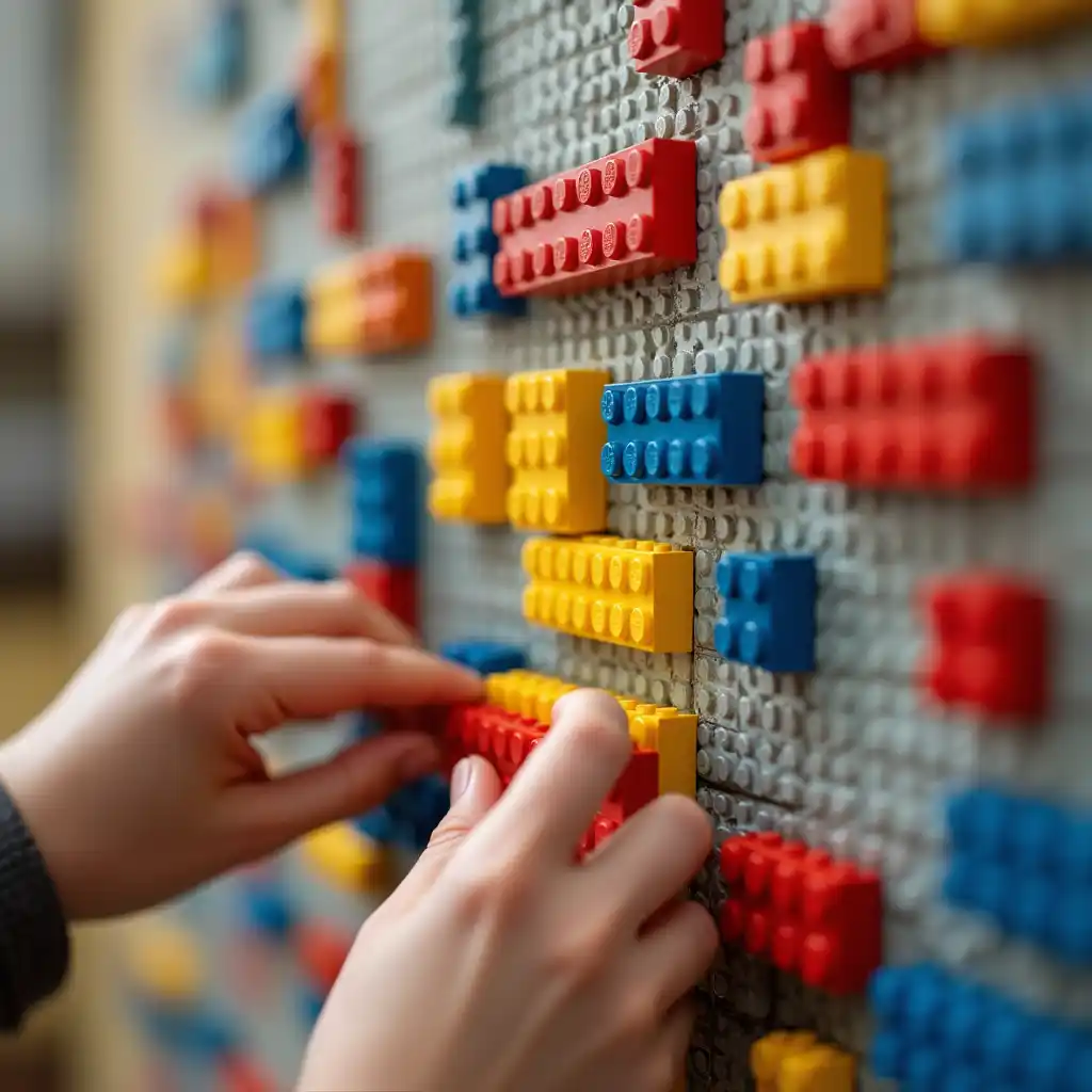 Assembling and texturing a LEGO wall using advanced techniques.