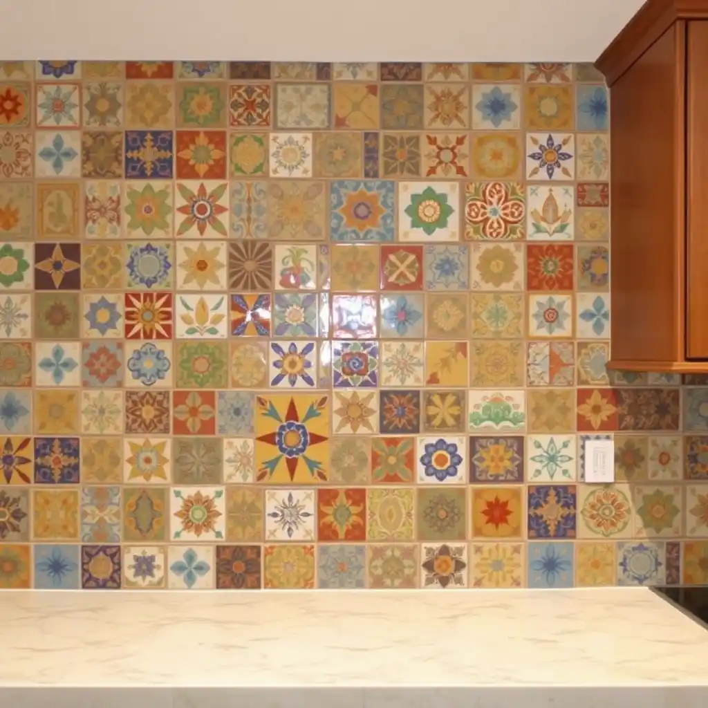 ceramic tile art, hand-painted kitchen tiles, mosaic wall decor