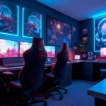 Immersive gaming room with high-performance desk, LED lighting, and ergonomic chair