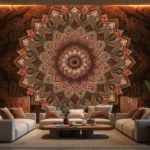 Mandala wall art focal point in a modern living room